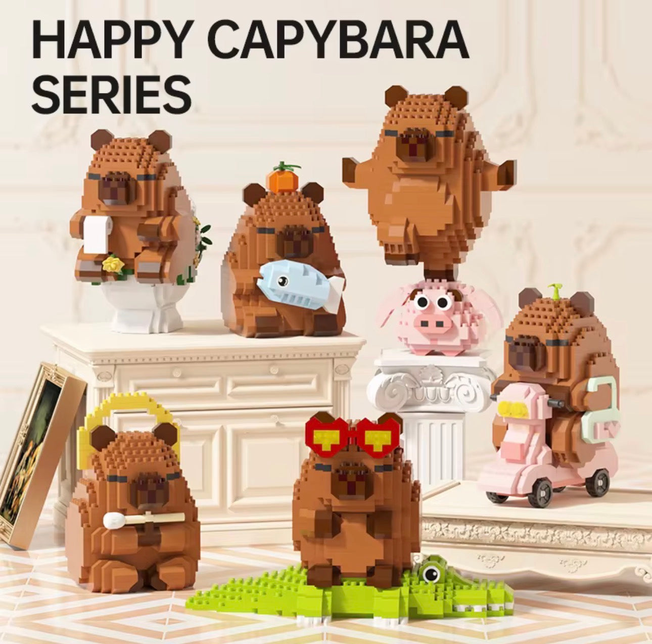 Mini Set De Bloques De Construcción De Capibara – 2 Figuras De Animales Adorables Para Decorar O Jugar